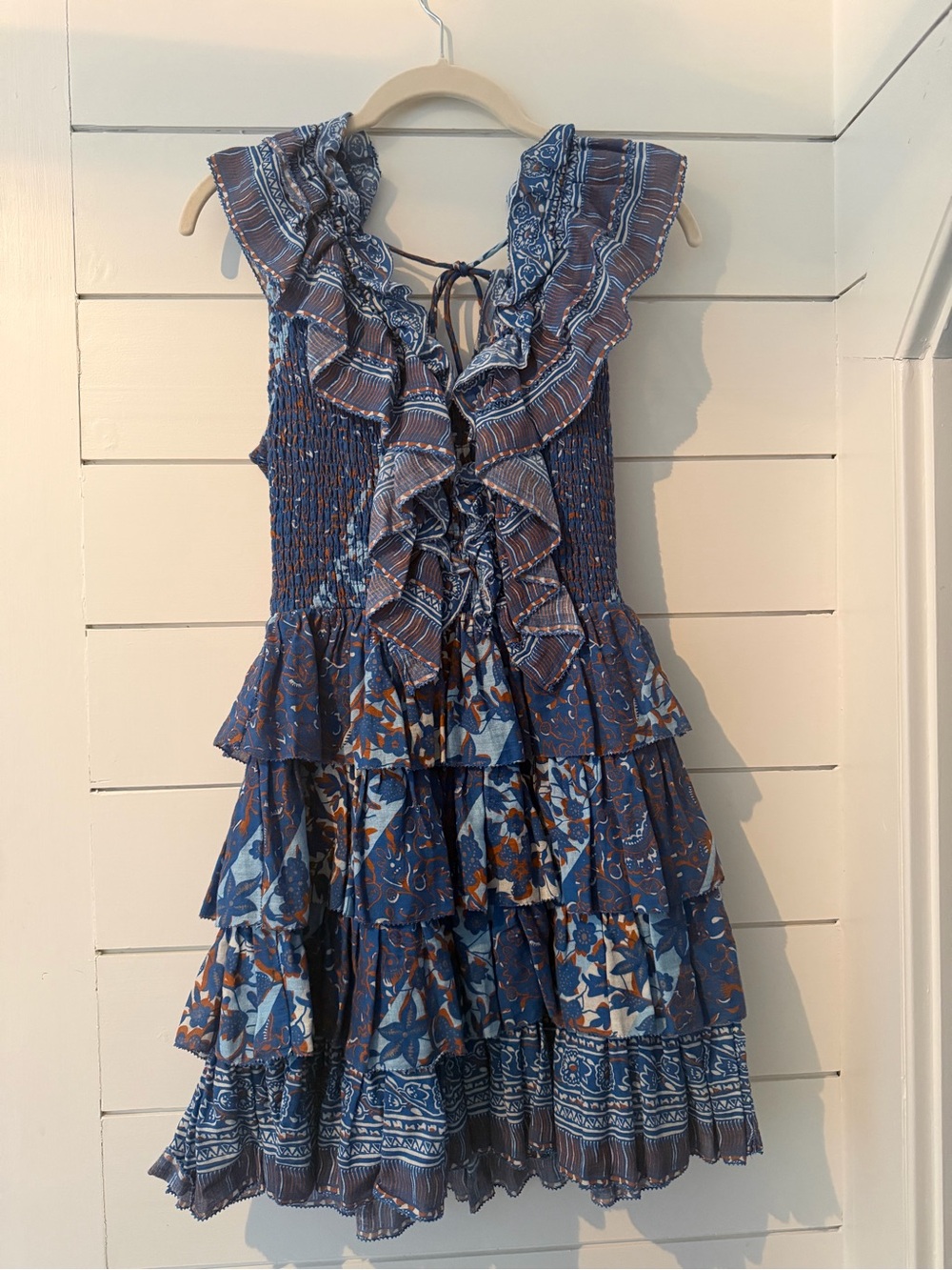 Blue Floral Ruffle Tiered Mini Dress